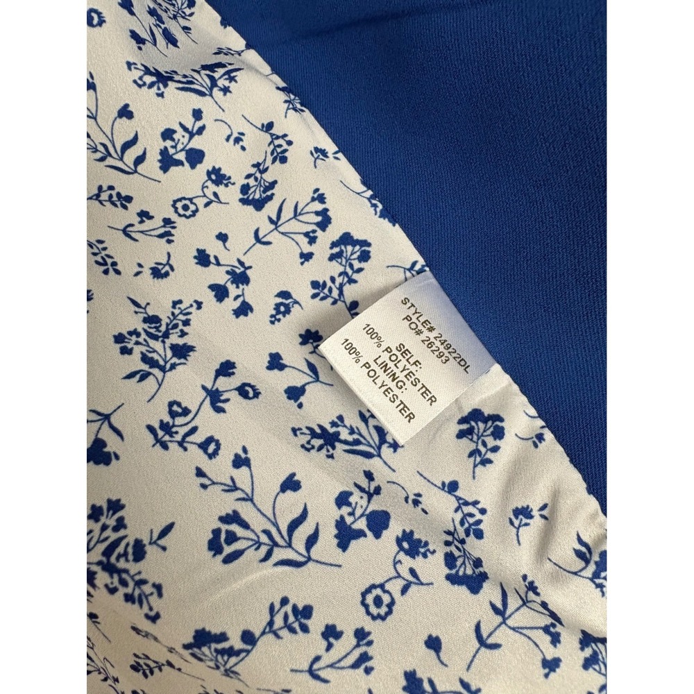 Skies Are Blue Ditsy Floral Lining Royal Blue Open Front Blazer Ruched Sleeve M - Picture 5 of 9